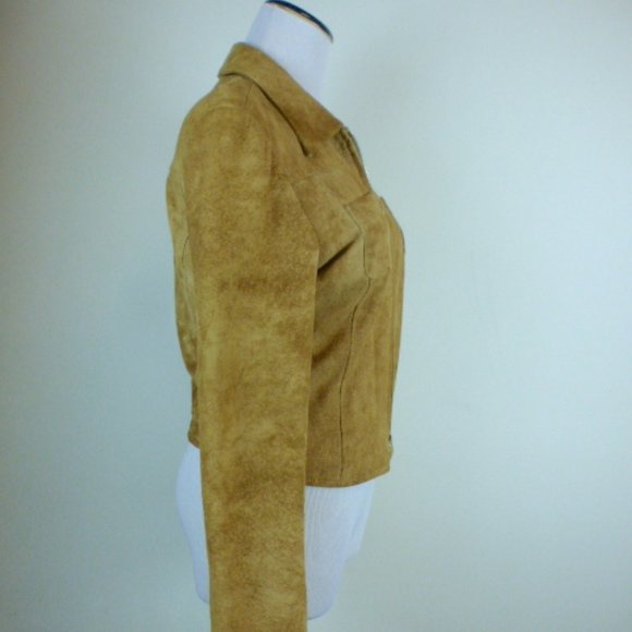 BEBE TIE DYE brown SUEDE LEATHER zip JACKET tan brown vintage retro S hippie - Picture 8 of 10